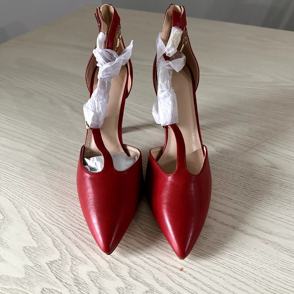 Red Heels Lady T-Strap Thin High Heels Pointed Toe NEW Size 8.5